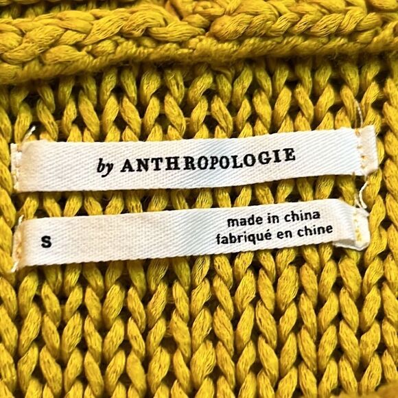 Anthropologie Mustard Yellow Crochet Ruffle Off Shoulder Sweater - Size Small - Picture 11 of 13